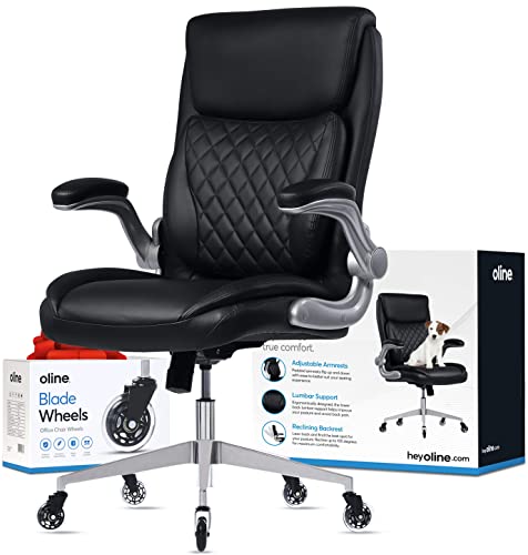 Oline Ergonomic Executive Office Chair – Rolling Home Desk PU Leather Chair with Adjustable Armrests, 3D Lumbar Support and Blade…