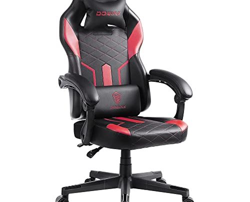 Dowinx Gaming Chair with Pocket Spring Cushion, Ergonomic Computer Chair High Back, Reclining Massage Game Chair Pu Leather 350LBS, Red