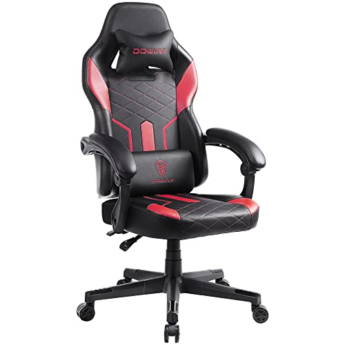 Dowinx Gaming Chair with Pocket Spring Cushion, Ergonomic Computer Chair High Back, Reclining Massage Game Chair Pu Leather 350LBS, Red