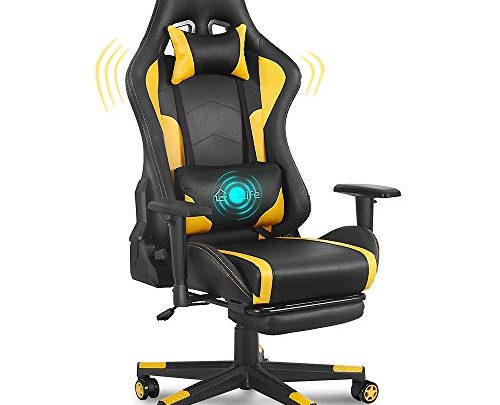 eclife Gaming Chair, Ergonomic Racing Task Chair, Yellow Composite Linen, Computer Desk Chair Recliner W/Massage Lumbar Support Headrest Armrest Rolling…