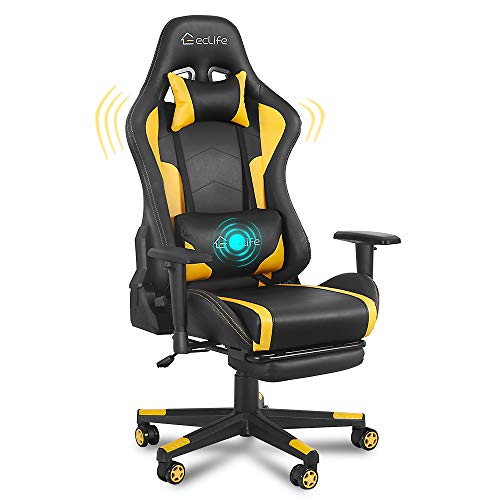 eclife Gaming Chair, Ergonomic Racing Task Chair, Yellow Composite Linen, Computer Desk Chair Recliner W/Massage Lumbar Support Headrest Armrest Rolling…
