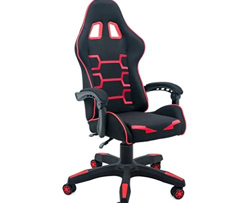 Comfty Reclining mesh Fabric Gaming Chair with Hinged Armrests, Black/Red