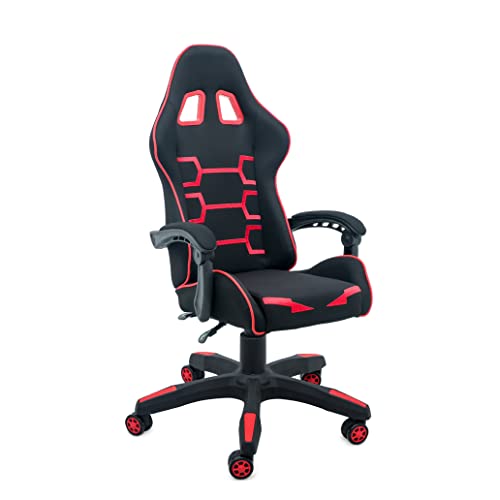 Comfty Reclining mesh Fabric Gaming Chair with Hinged Armrests, Black/Red