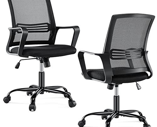 Small Desk Chair – Office Chair Computer Chair with Wheels Ergonomic Office Chair with Lumbar Support Mid Back Task Chair…
