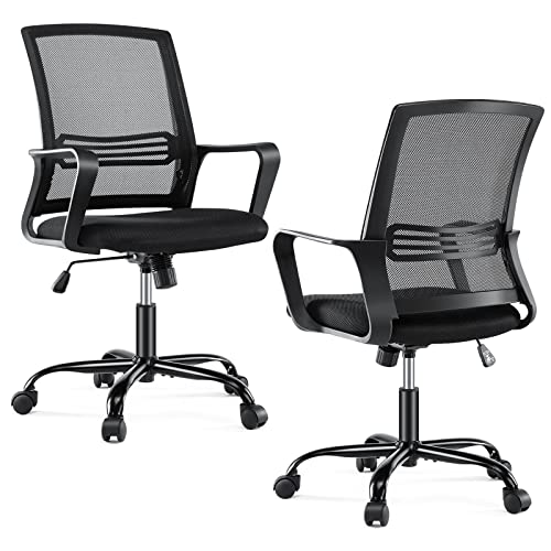 Small Desk Chair – Office Chair Computer Chair with Wheels Ergonomic Office Chair with Lumbar Support Mid Back Task Chair…