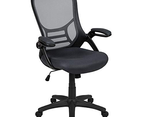 Flash Furniture High Back Dark Gray Mesh Ergonomic Swivel Office Chair with Black Frame and Flip-up Arms
