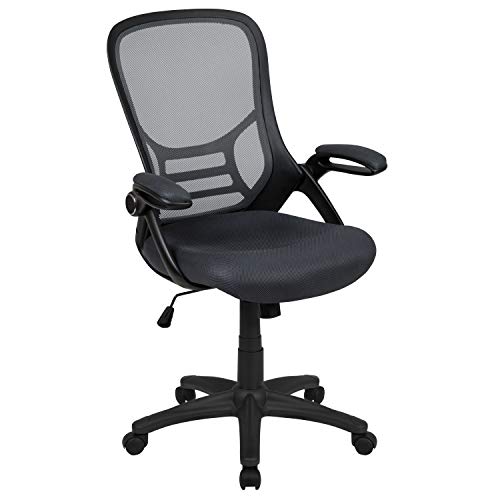 Flash Furniture High Back Dark Gray Mesh Ergonomic Swivel Office Chair with Black Frame and Flip-up Arms