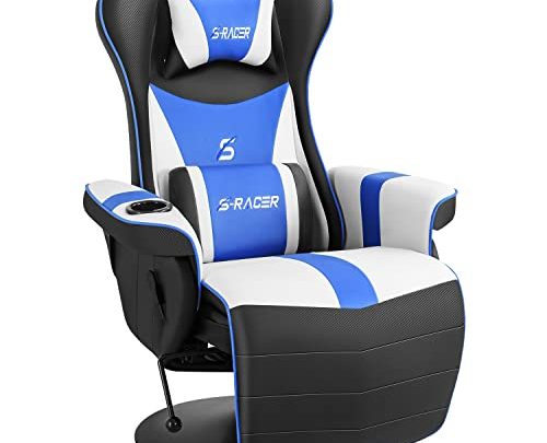 Kemon Gaming Recliner Chair Racing Style Ergonomic High Back Swivel PU Leather Computer Chair with Adjustable Backrest and Footrest Cup/Cup…