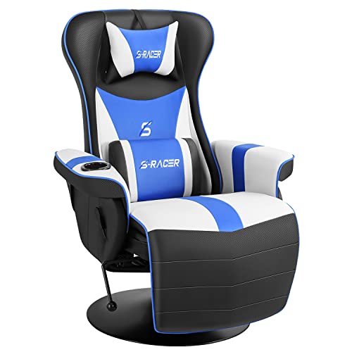Kemon Gaming Recliner Chair Racing Style Ergonomic High Back Swivel PU Leather Computer Chair with Adjustable Backrest and Footrest Cup/Cup…