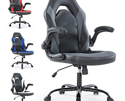 Gaming Chair Ergonomic Office Chair, Padded High Back Computer Desk Chair with Flip-up Armrests, PU Leather Executive Office Chair Swivel…