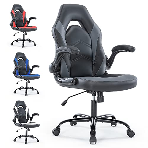 Gaming Chair Ergonomic Office Chair, Padded High Back Computer Desk Chair with Flip-up Armrests, PU Leather Executive Office Chair Swivel…