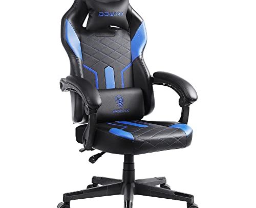 Dowinx Gaming Chair with Pocket Spring Cushion, Ergonomic Computer Chair High Back, Reclining Massage Game Chair Pu Leather 350LBS, Blue