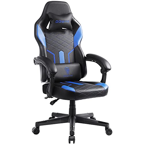 Dowinx Gaming Chair with Pocket Spring Cushion, Ergonomic Computer Chair High Back, Reclining Massage Game Chair Pu Leather 350LBS, Blue