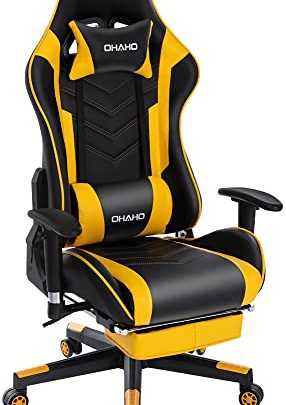 OHAHO Gaming Chair with Footrest Ergonomic Office Chair Adjustable Swivel Leather High Back Computer Desk Chair with Headrest and Lumbar…