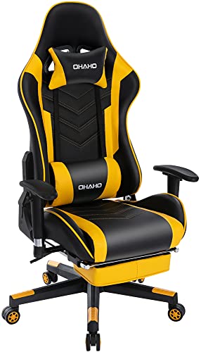 OHAHO Gaming Chair with Footrest Ergonomic Office Chair Adjustable Swivel Leather High Back Computer Desk Chair with Headrest and Lumbar…