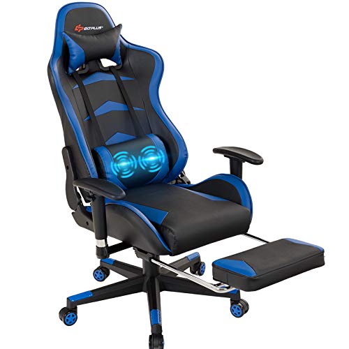 POWERSTONE Massage Gaming Chair with Footrest – Ergonomic Office Computer Game Racing E-Sports Chair Lumbar Massage Pillow Footrest Headrest High-Back…