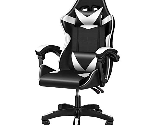 Simple Deluxe Backrest and Seat Height Adjustable Swivel Recliner Racing Office Computer Ergonomic Video Game Chair, Without footrest,440lb Capacity, Black/White