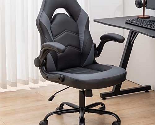 ZUNMOS PU Leather Office Flip-up Armrest with Soft Padded Height Adjustable Desk Computer Lumbar Support Swivel Chair for Gaming, Working,…