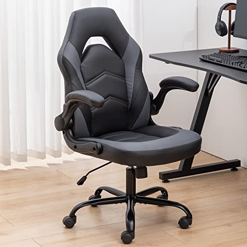 ZUNMOS PU Leather Office Flip-up Armrest with Soft Padded Height Adjustable Desk Computer Lumbar Support Swivel Chair for Gaming, Working,…