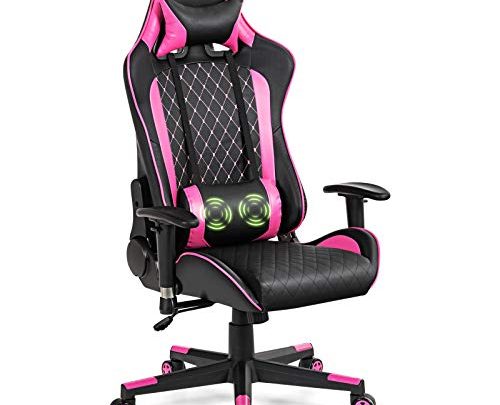 POWERSTONE Gaming Chair Massage Computer Chair with Adjustable Armrest Headrest Lumbar Support Ergonomic Office Chair E-Sports Racing Chair Beatable PU…