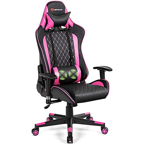 POWERSTONE Gaming Chair Massage Computer Chair with Adjustable Armrest Headrest Lumbar Support Ergonomic Office Chair E-Sports Racing Chair Beatable PU…