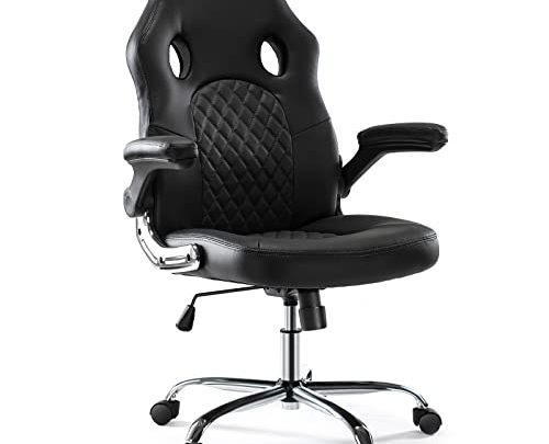 Gaming Chair – Ergonomic Office Chair Desk Chair with Flip-up Armrests and Lumbar Support PU Leather Executive Mid Back Computer…