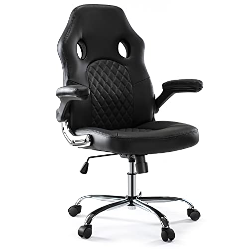 Gaming Chair – Ergonomic Office Chair Desk Chair with Flip-up Armrests and Lumbar Support PU Leather Executive Mid Back Computer…