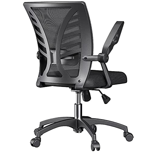 Ergonomic Office Chair, Mid Back Mesh Computer Desk Chair with Lumbar Support, Flip-up Arms, Adjustable Backrest, Swivel Comfortable Task Chair…