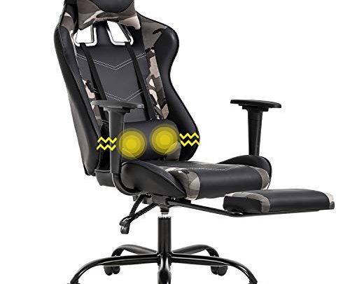 Gaming Chair Racing Office Chair Ergonomic Desk Chair Massage PU Leather Recliner PC Computer Chair with Lumbar Support Headrest Armrest…