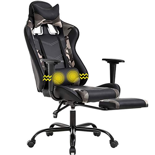 Gaming Chair Racing Office Chair Ergonomic Desk Chair Massage PU Leather Recliner PC Computer Chair with Lumbar Support Headrest Armrest…