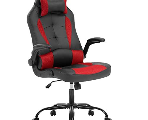PC Gaming Chair Ergonomic Office Chair Computer Desk Chair with Armrests Headrest and Lumbar Support High Back PU Leather Executive Racing Chair for Home (Red)
