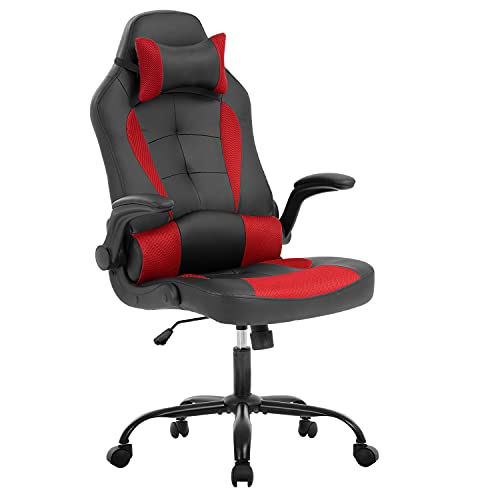 PC Gaming Chair Ergonomic Office Chair Computer Desk Chair with Armrests Headrest and Lumbar Support High Back PU Leather Executive Racing Chair for Home (Red)