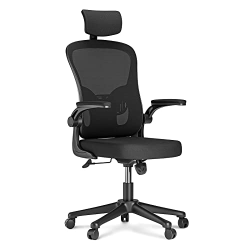 Naspaluro Ergonomic Office Chair, High-Back Computer Chair with Adjustable Height, Headrest, Flip-Up Arms and Lumbar Support, Breathable Mesh Desk Chair…