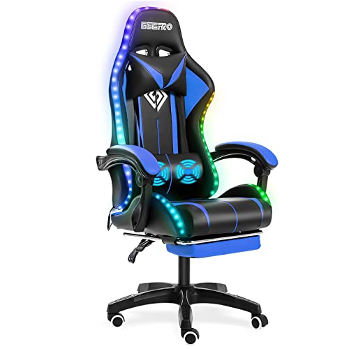 Geepro Gaming Chair Massage with LED RGB Lights and Footrest Ergonomic Computer Chair High Back Video Game Chair with Adjustable…
