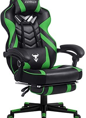 Green Gaming Chair, High Back Gamer Chair with Footrest, Recliner Computer Chair with Massage, Big and Tall Desk Chair for…