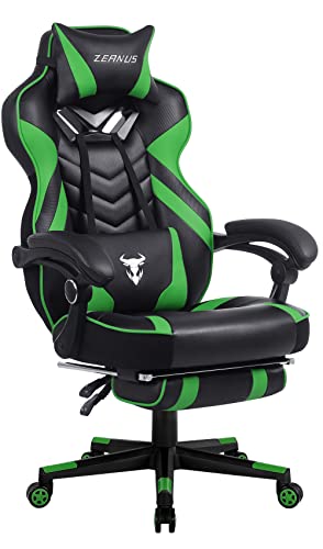 Green Gaming Chair, High Back Gamer Chair with Footrest, Recliner Computer Chair with Massage, Big and Tall Desk Chair for…