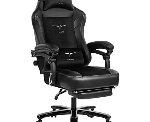 Big and Tall Massage Gaming Chair with Footrest – High Back 350lb PU Leather PC Racing Computer Desk Office Chair…