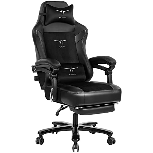 Big and Tall Massage Gaming Chair with Footrest – High Back 350lb PU Leather PC Racing Computer Desk Office Chair…