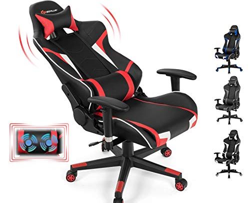 Goplus Gaming Chair, Massage Office Chair Computer Gaming Racing Chair, High Back PU Leather Adjustable Arms Headrest Ergonomic Reclining Game…