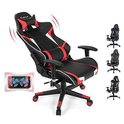 Goplus Gaming Chair, Massage Office Chair Computer Gaming Racing Chair, High Back PU Leather Adjustable Arms Headrest Ergonomic Reclining Game…