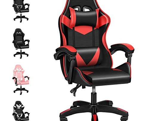 Miibox Backrest and Seat Height Adjustable Swivel Recliner Racing Office Computer Ergonomic, Without footrest,440lb Capacity Video Game Chairs, Red/Black