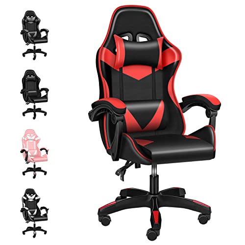 Miibox Backrest and Seat Height Adjustable Swivel Recliner Racing Office Computer Ergonomic, Without footrest,440lb Capacity Video Game Chairs, Red/Black