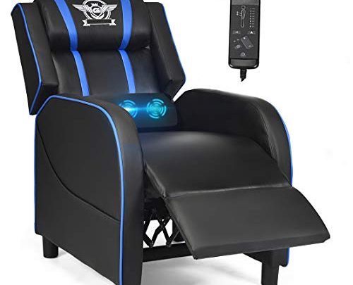 POWERSTONE Gaming Recliner Chair, Reclining Gaming Chair Ergonomic Leather Sofa with Footrest Lumbar Support Headrest and Side Pouch for Living…