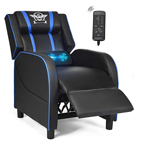 POWERSTONE Gaming Recliner Chair, Reclining Gaming Chair Ergonomic Leather Sofa with Footrest Lumbar Support Headrest and Side Pouch for Living…