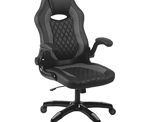 AON Archeus Gaming Style Computer Desk Chair, Built-In Lumbar Support, Flip-Up Arm, Lock/Tilt 360 Swivel, 300 lb. max – Black…