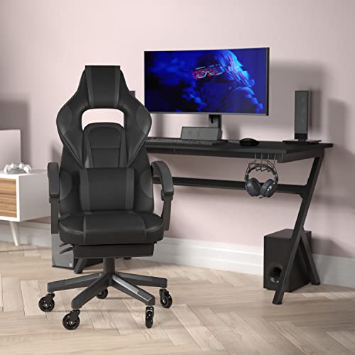 Flash Furniture Gaming Racing Computer Chair with Fully Reclining Back/Arms and Transparent Roller Wheels, Slide-Out Footrest, X40, Black/Gray
