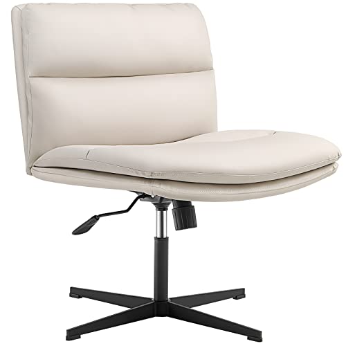 EMIAH Armless Office Desk Chair No Wheels PU-Padded Vanity Chair Mid-Back Ergonomic Home Office Computer Chair Comfortable Adjustable Swivel Task…