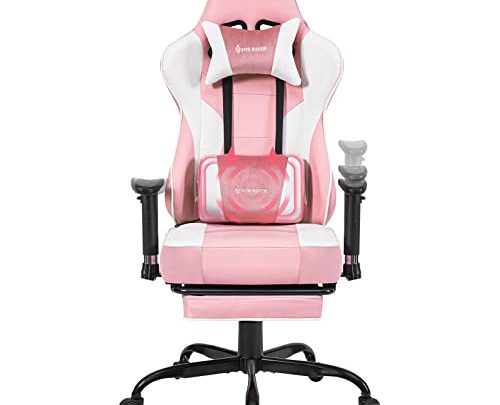 VON RACER Pink Gaming Chair Ergonomic PC Chair with Massage Lumbar Support and Headrest,Game Chair Adjustable Armrests for Computer PU…