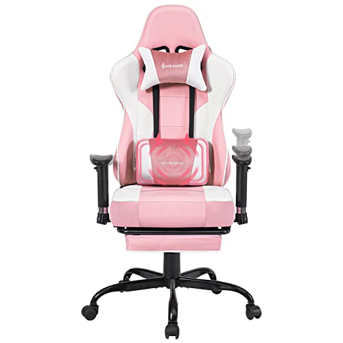 VON RACER Pink Gaming Chair Ergonomic PC Chair with Massage Lumbar Support and Headrest,Game Chair Adjustable Armrests for Computer PU…