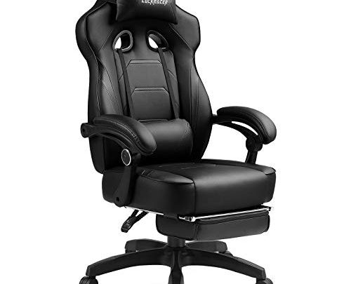 Luckracer Gaming Chair with Footrest Computer Office Desk Chair Pu Leather High Back Adjustable Swivel Lumbar Support Racing Style E-Sports…